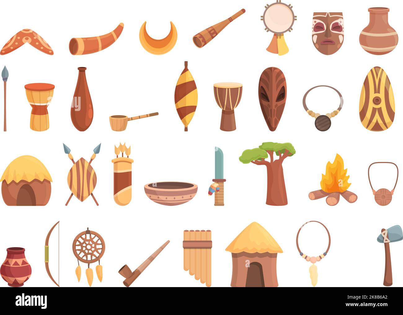 Aborigin icons set cartoon vector. Cultural africa. Totem tribe Stock Vector