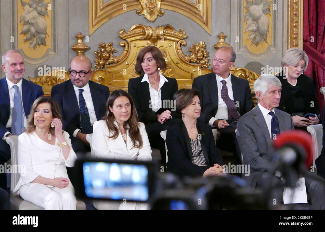 Rome, Italy. 22nd Oct, 2022. New Italian Ministers are going to swear the oath of Loyalty to the Italian Republic in Salone delle Feste at Palazzo del Quirinale, Rome, Italy, October 22 2022. From left to right, in the first row: Casellati Locatelli Roccella Abodi. (Photo by Elisa Gestri/SIPA USA) Credit: Sipa USA/Alamy Live News Stock Photo