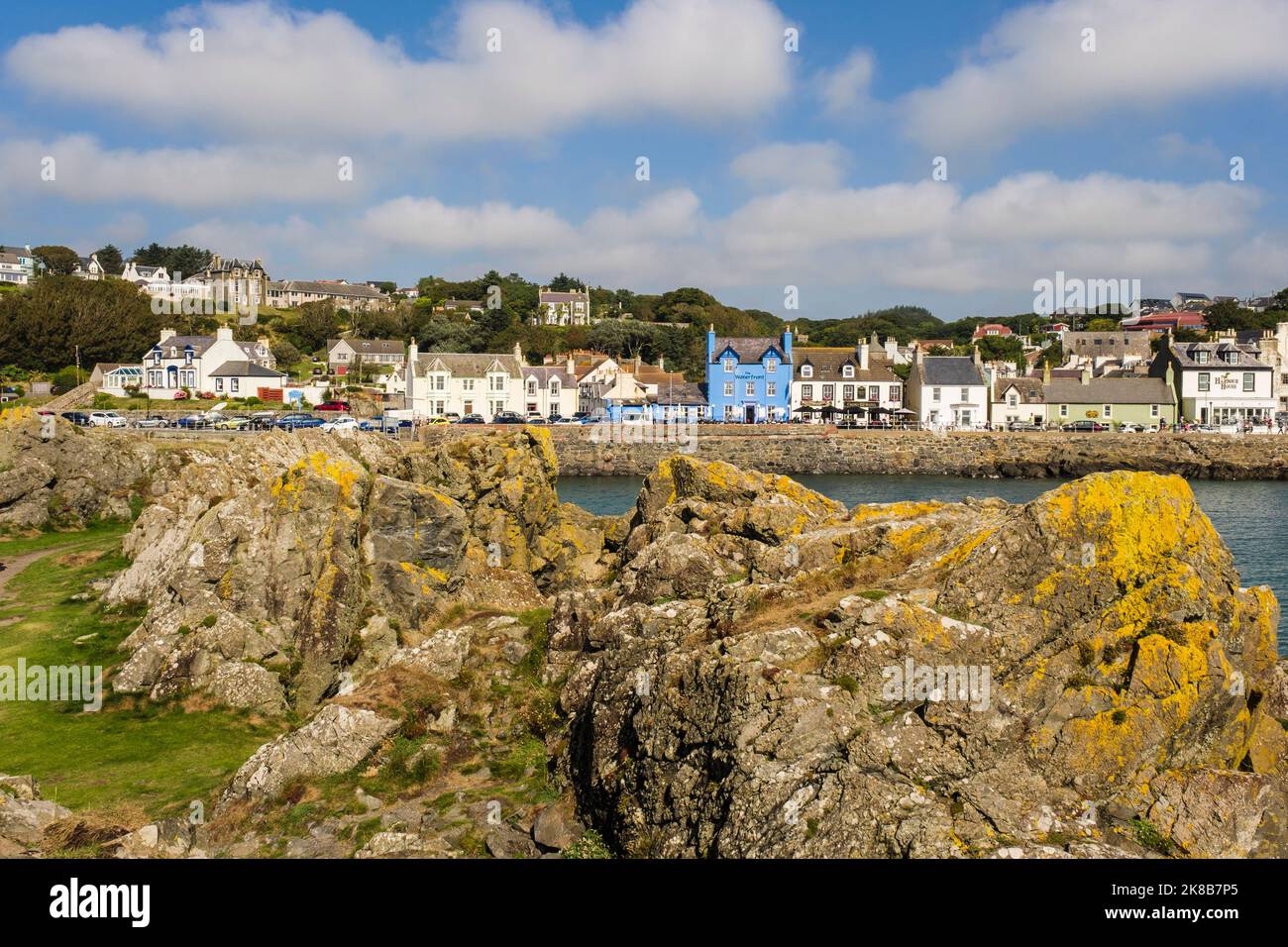 View to the waterfront buildings from the harbour. Portpatrick ...