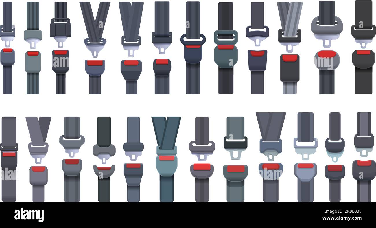 Seat belts icons set cartoon vector. Safety drive. Safe car Stock