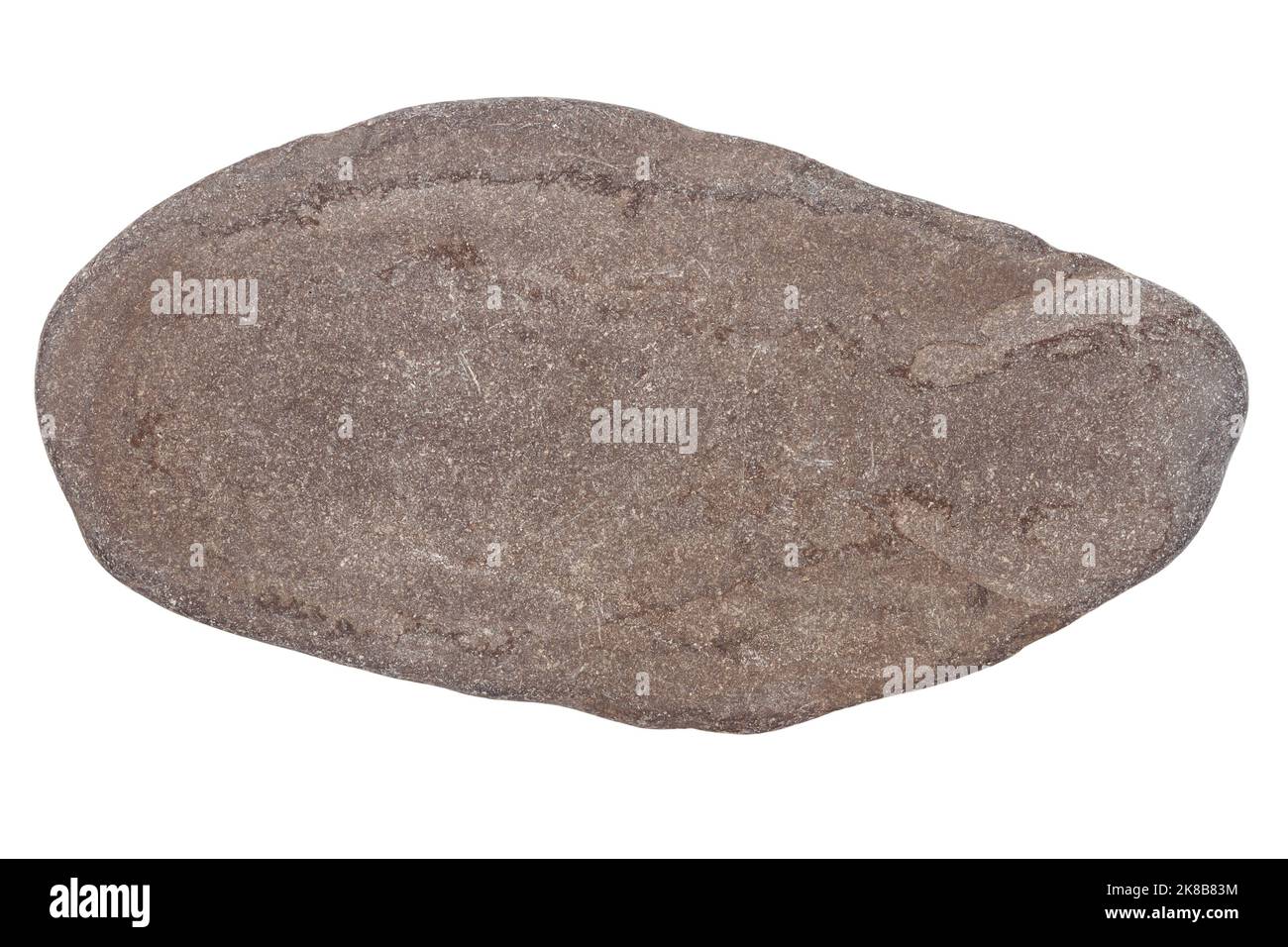 Top view of single brown pebble isolated on white background. Stock Photo