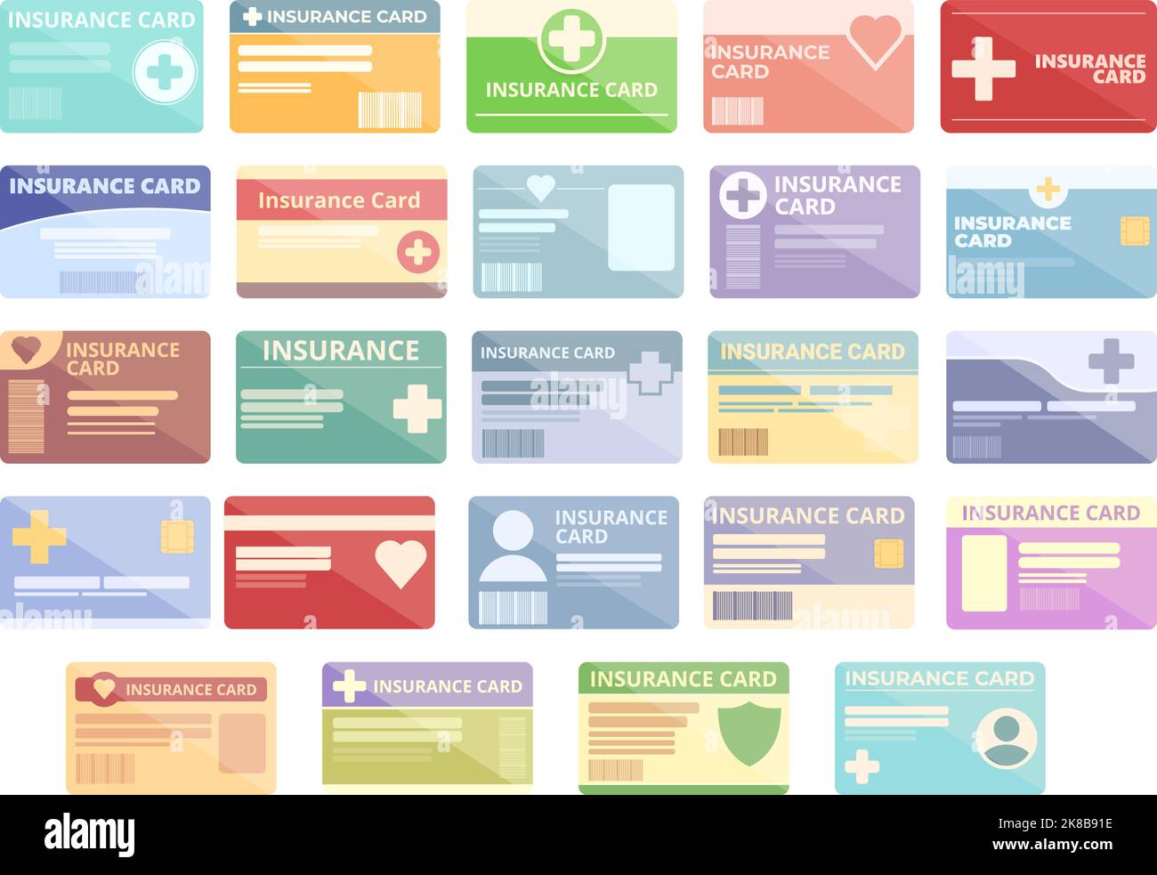 Insurance card icons set cartoon vector. Hospital health. Insure body