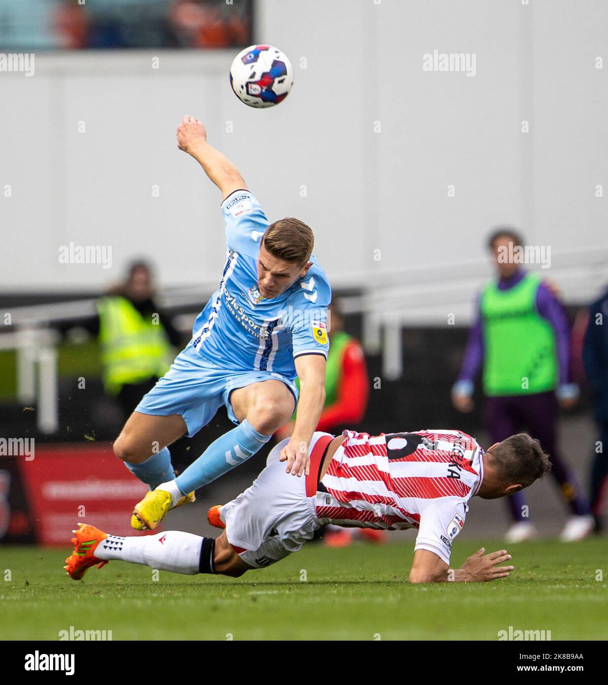 Stoke, UK. 22nd Oct 2022. 22nd October 2022;  Bet365 Stadium, Stoke, Staffordshire, England; EFL Championship football, Stoke City versus Coventry: Phil Jagielka of Stoke City makes a tackle on Michael Rose of Coventry City Credit: Action Plus Sports Images/Alamy Live News Credit: Action Plus Sports Images/Alamy Live News Stock Photo