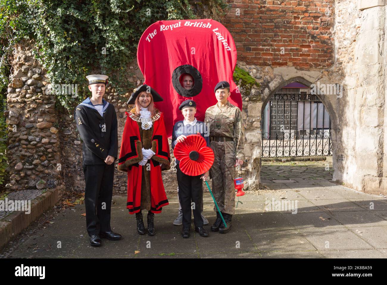 Brentwood Essex uk 2022 Poppy Appeal Launch Olivia Francois the mayor of Brentwood  with the royal british legion Stock Photo