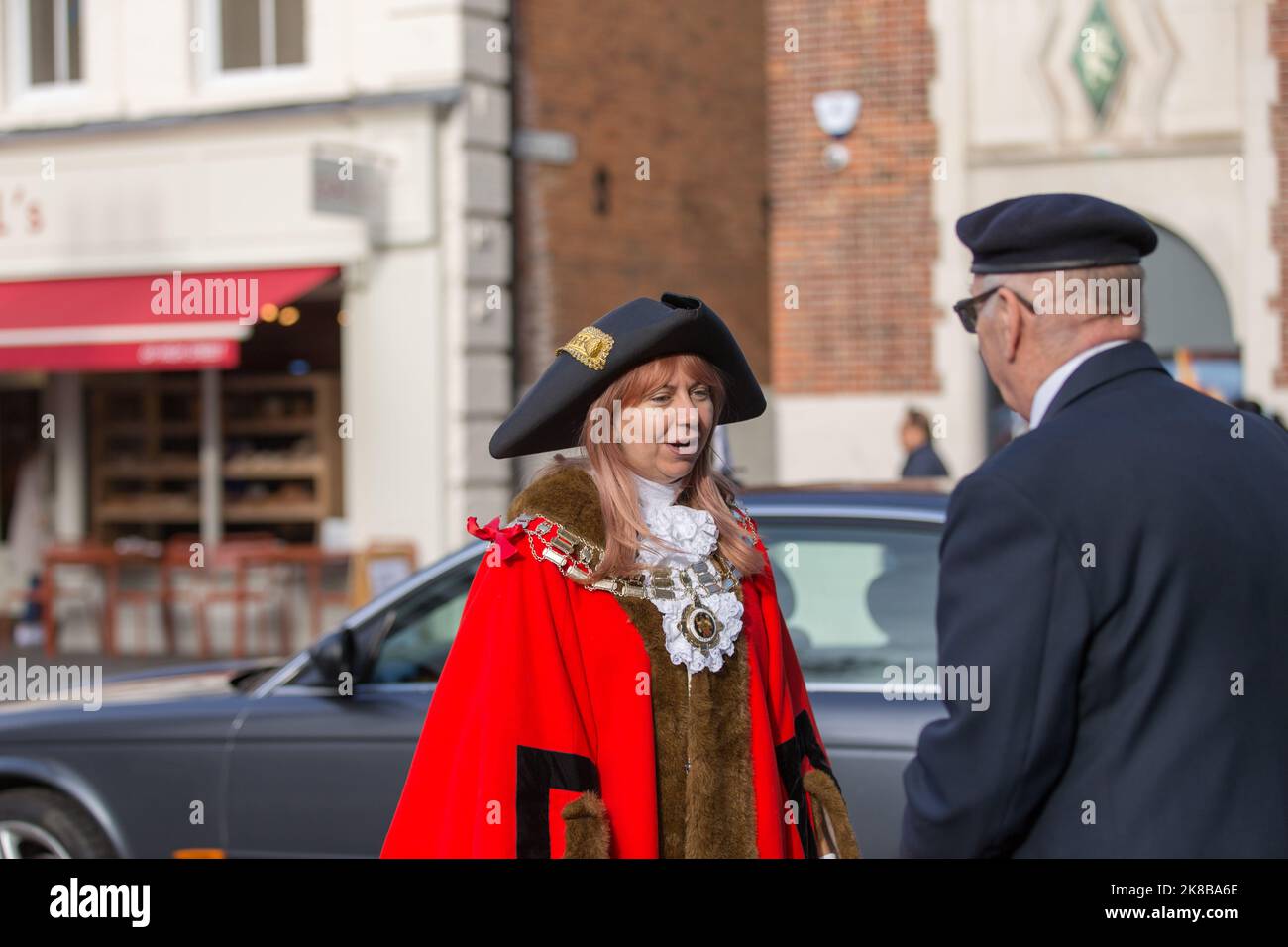 Brentwood Essex uk Olivia Francois the mayor of Brentwood arrives at Poppy Appeal Launch Stock Photo