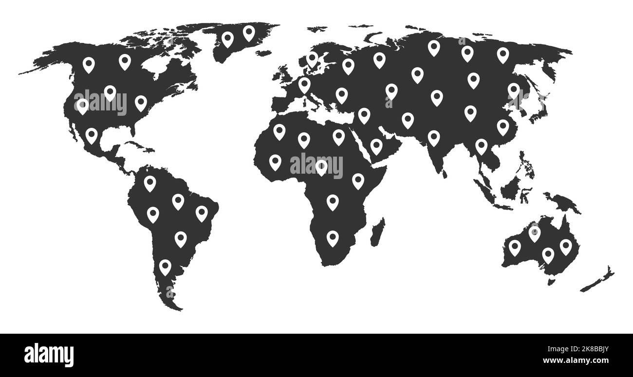 world map with pointers all over silhouette vector illustration Stock ...