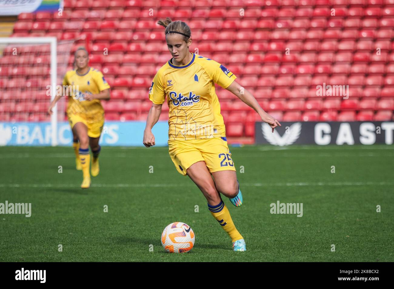 Walsall, UK. 22nd Oct, 2022. Walsall, England, October 22nd 2022: Katja Snoeijs (25 Everton) on the ball during the Barclays FA Womens Super League match between Aston Villa and Everton at Bescot Stadium in Walsall, England (Natalie Mincher/SPP) Credit: SPP Sport Press Photo. /Alamy Live News Stock Photo