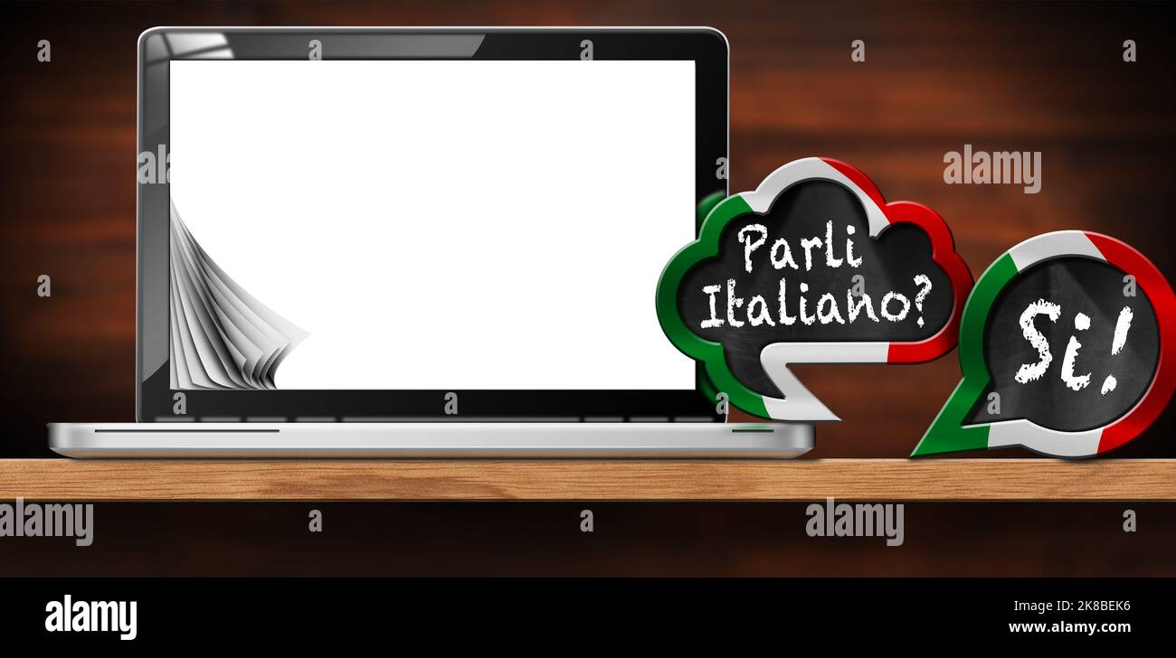 Italian Language Lesson. 3D illustration of two speech bubbles 