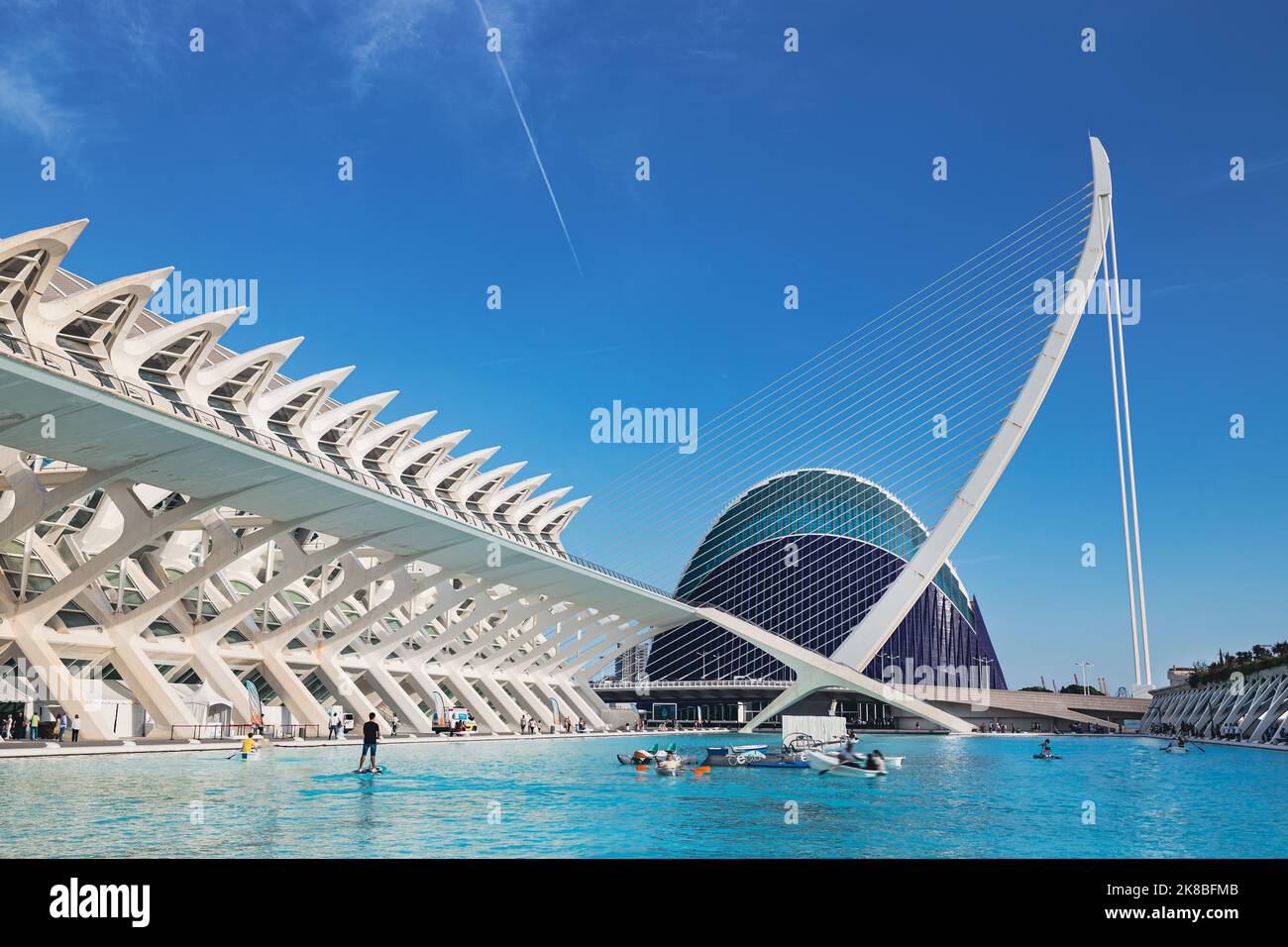 VALENCIA, SPAIN - October 15, 2022: The city of the Arts and Sciences at sunset in the rays of light in Valencia, Spain. The City of Arts and Sciences Stock Photo