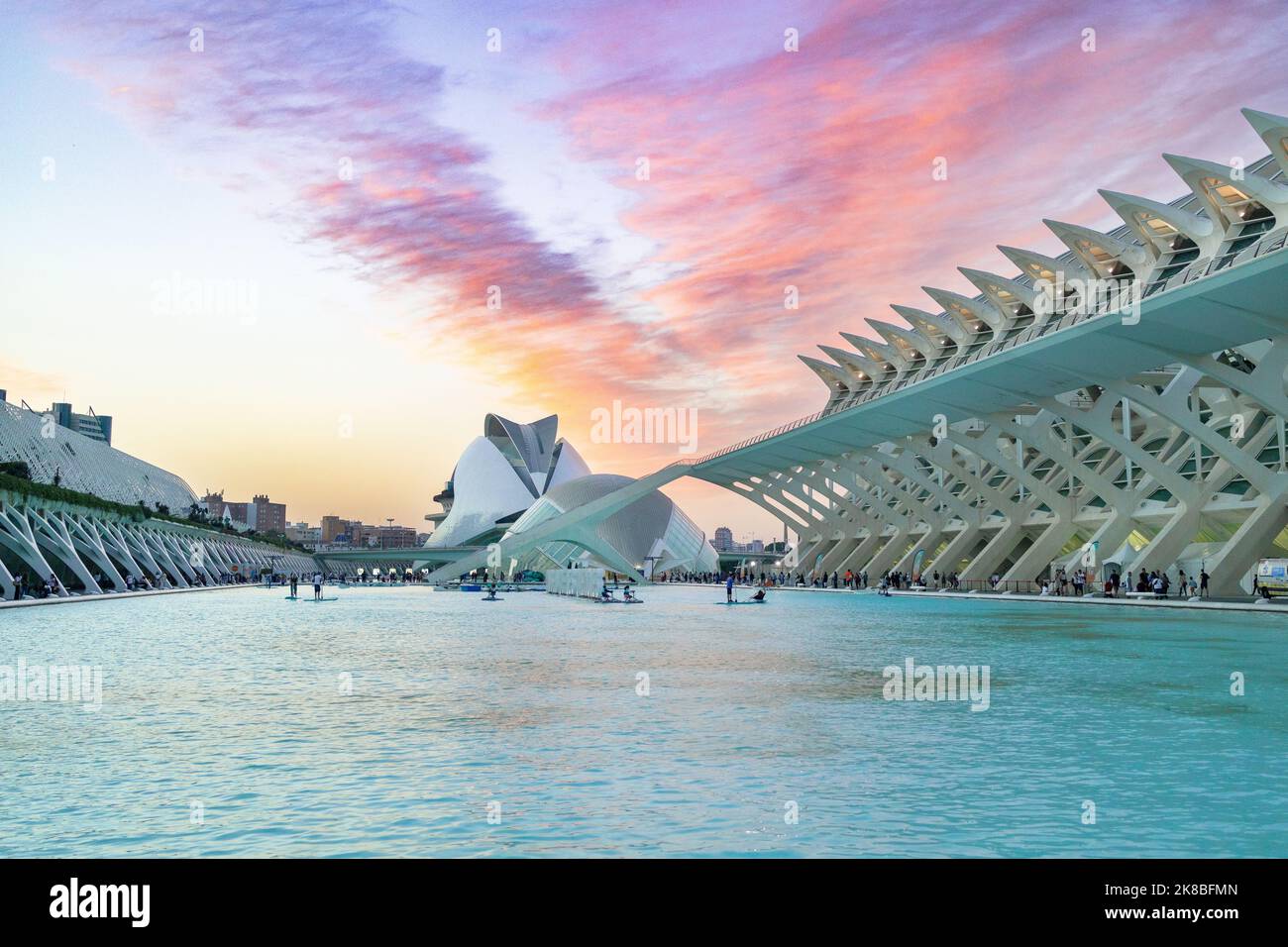 VALENCIA, SPAIN - October 15, 2022: The city of the Arts and Sciences at sunset in the rays of light in Valencia, Spain. The City of Arts and Sciences Stock Photo