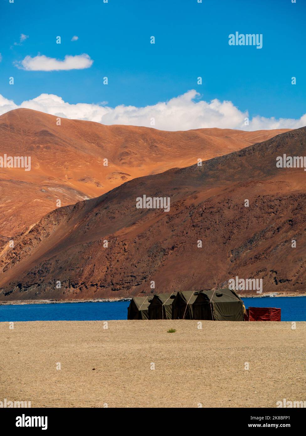 Indian Army tents near Pangong Lake world’s highest saltwater lake dyed