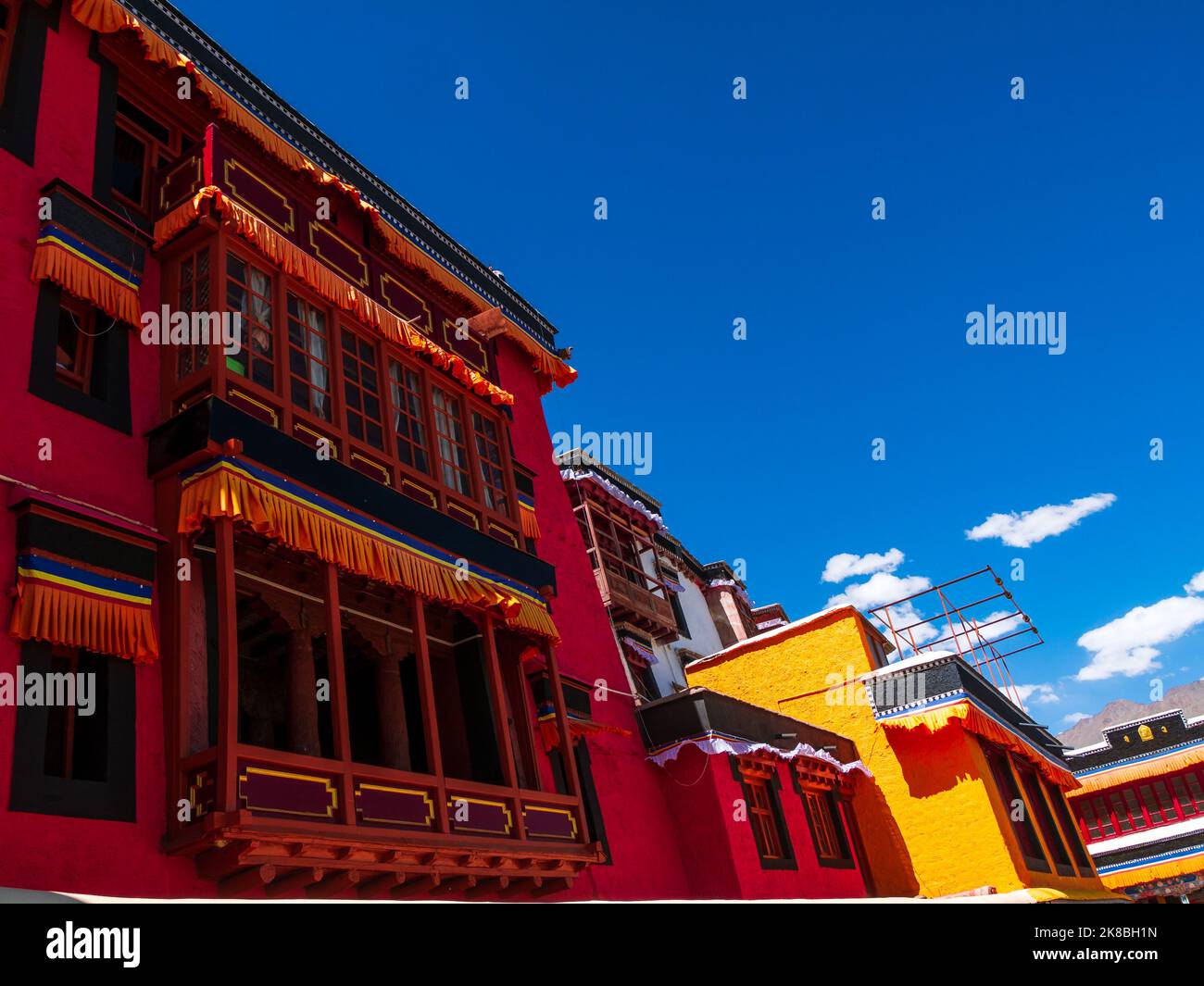 Interiors of Thikse Gompa or Thikse Monastery is the largest gompa in central Ladakh. Thiksey Monastery belongs to the Gelug or Yelloe Hat sect of Tib Stock Photo