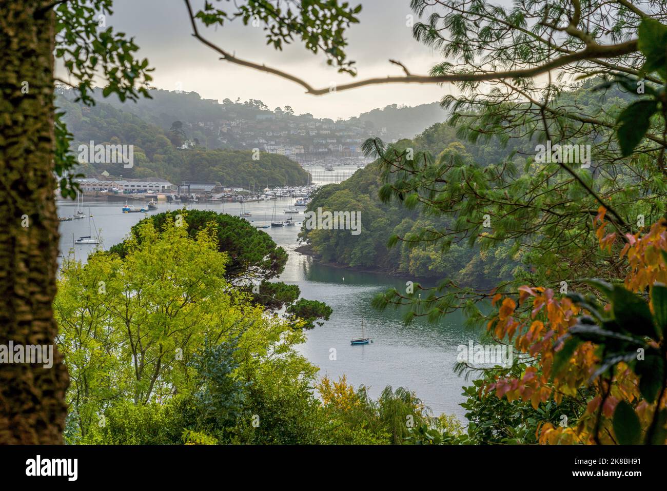 The view down the River Dart towards Darmouth and Kingswear Stock Photo