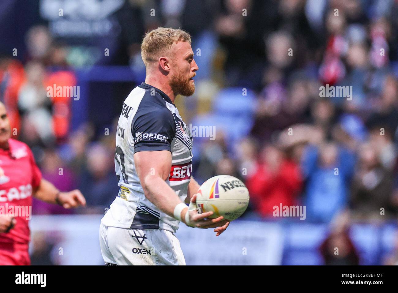 Luke Thompson of England celebrates his try during the Rugby League ...