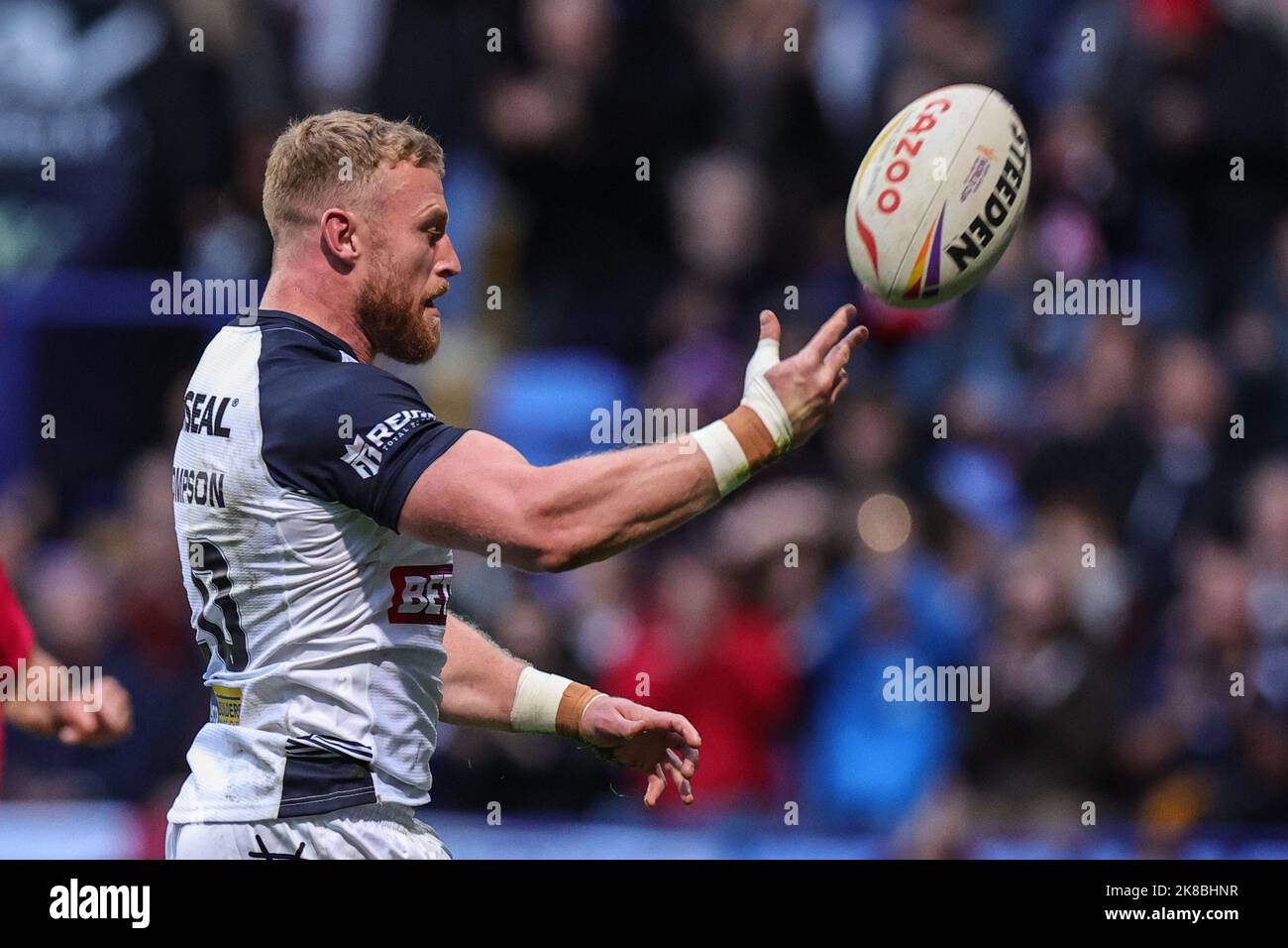 Luke Thompson of England celebrates his try during the Rugby League