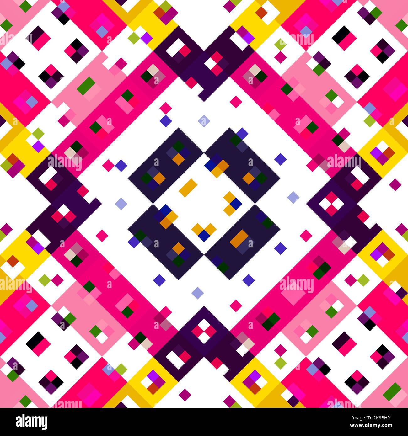 Kaleidoscopic geo pixel pattern. Playful fun pink wallpaper. Colorful ...