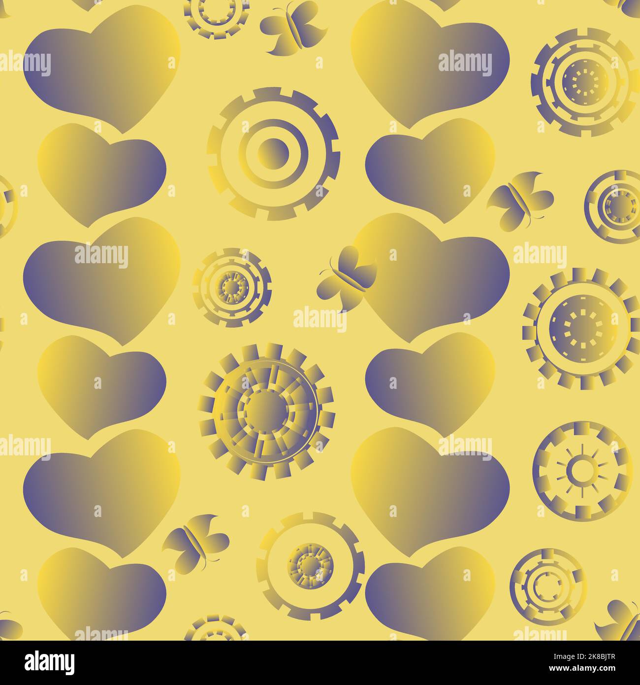 seamless pattern with multicolored hearts and other shapes without background made by gradient Stock Vector
