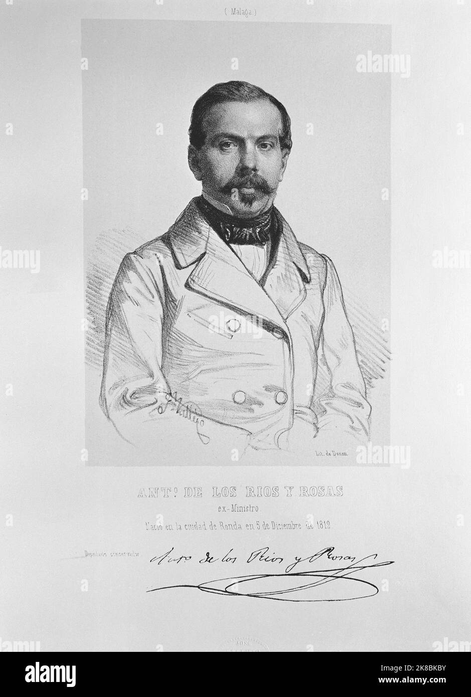 ANTONIO RIOS ROSAS 1812-1873- POLITICO ESPAÑOL CONSERVADOR- LITOGRAFIA POR J DONON. Author: JOSE VALLEJO Y GALEAZO. Stock Photo