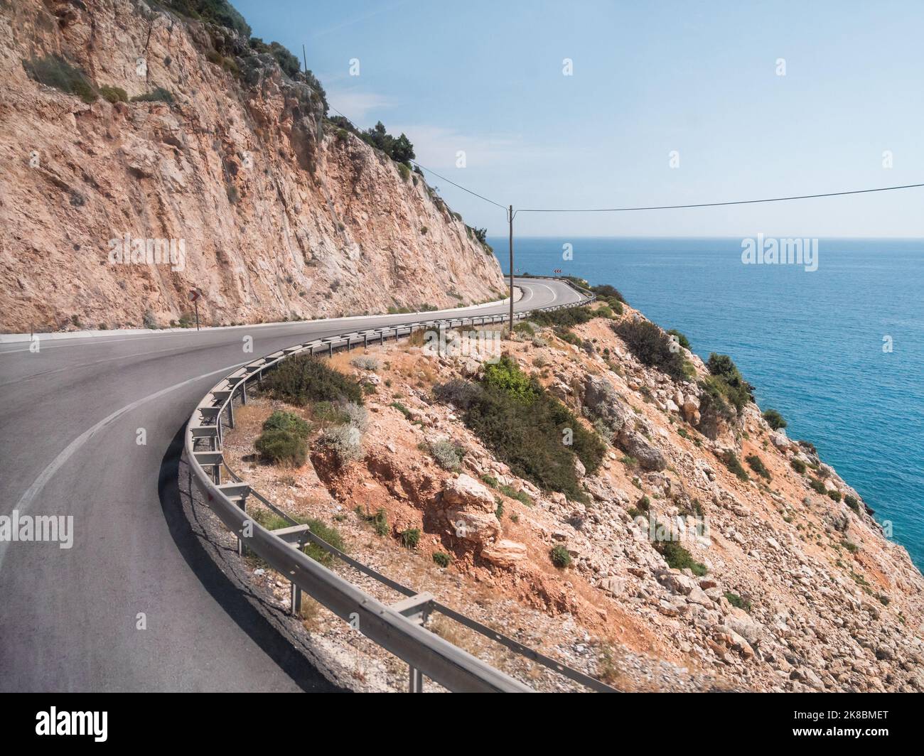 Mountain serpentine road along Mediterranean sea. Demre Finike Yolu (road). Turkey. Stock Photo