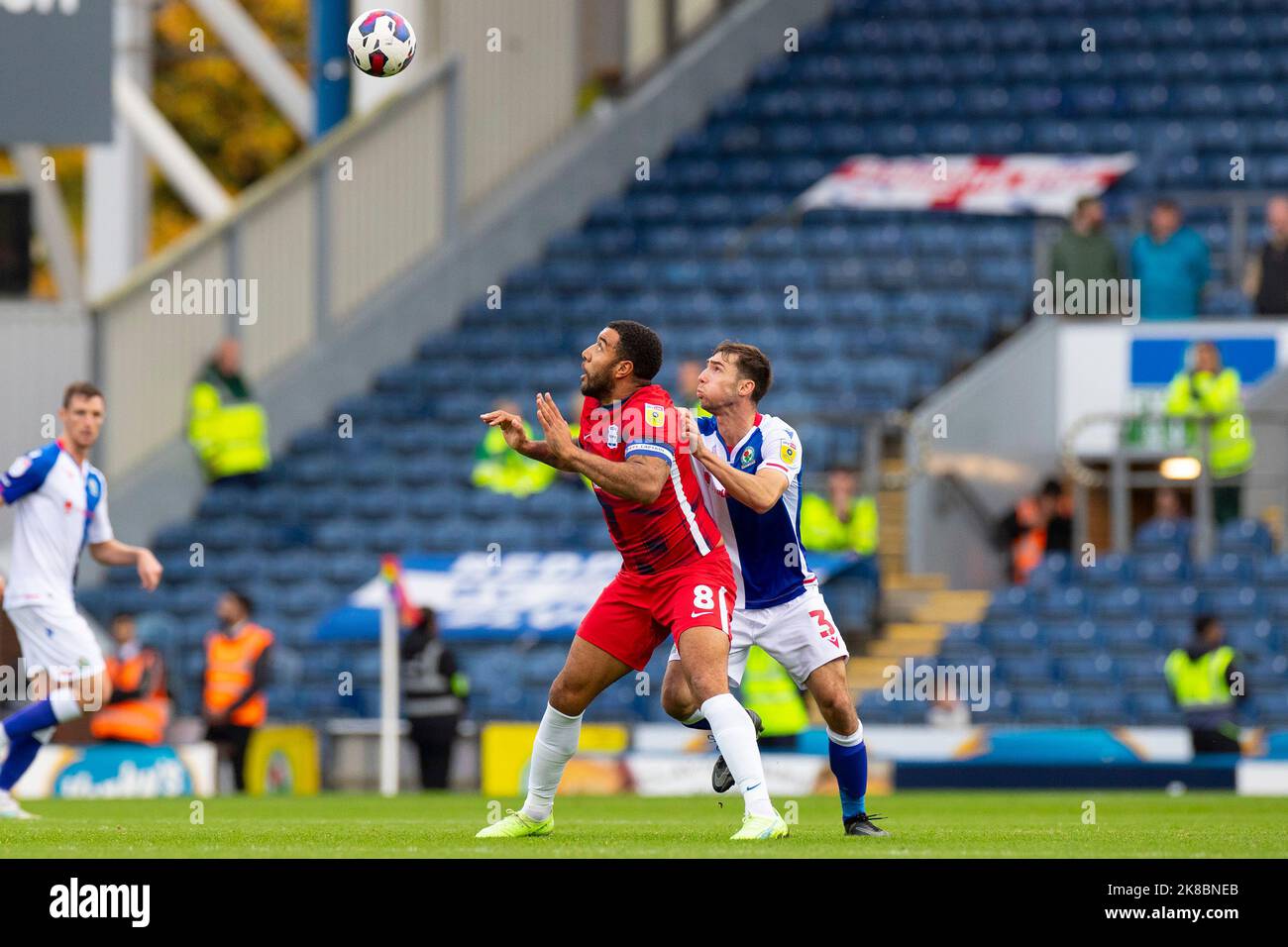 Blackburn, UK. 22nd October 2022Harry Pickering of Blackburn Rovers (3) challenges the opponent during the Sky Bet Championship match between Blackburn Rovers and Birmingham City at Ewood Park, Blackburn on Saturday 22nd October 2022. (Credit: Mike Morese | MI News) Credit: MI News & Sport /Alamy Live News Stock Photo
