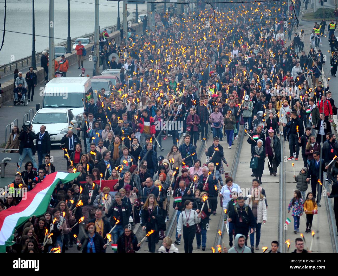 Budapest, Hungary. 22nd Oct, 2022. Touch-light procession in memorial of the 1956 revolution before the memorial day, Budapest, Hungary, 22th Oct 2022, Balint Szentgallay / Alamy Live News Credit: Bálint Szentgallay/Alamy Live News Stock Photo