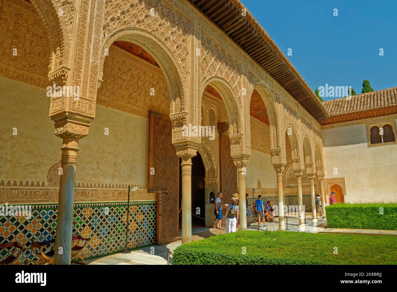 The Court of the Myrtles, a part of the Nasrid Comares Palace, part of the Alhambra Palace complex at Granada, Andalusia, Spain. Stock Photo