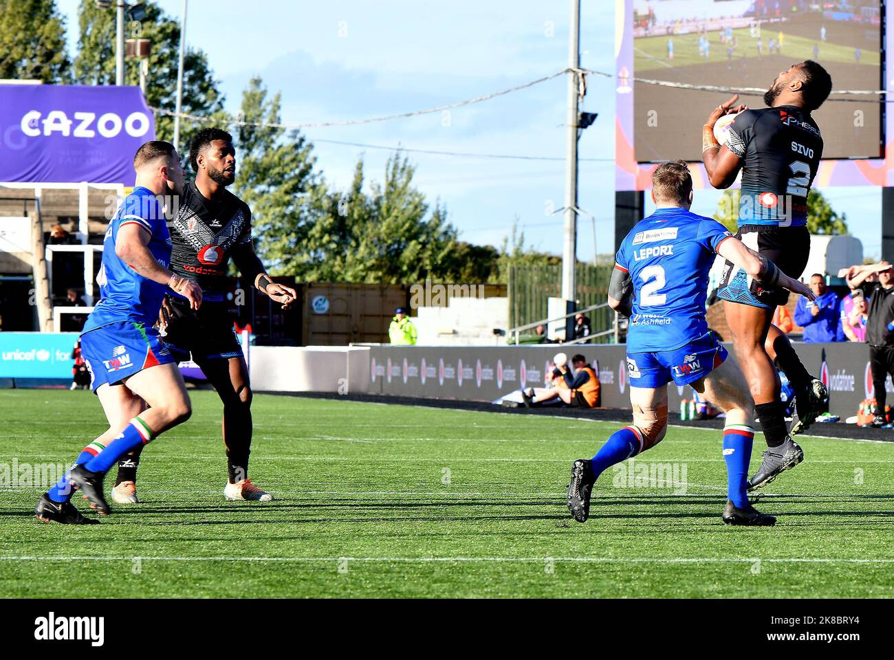 Newcastle, UK. 22nd October 2022, RLWC2021, Fiji versus Italy, Kingston Park, Newcastle, UK. Fiji won Italy with, a final score of 60 - 4 Credit: Robert Chambers/Alamy Live News Stock Photo