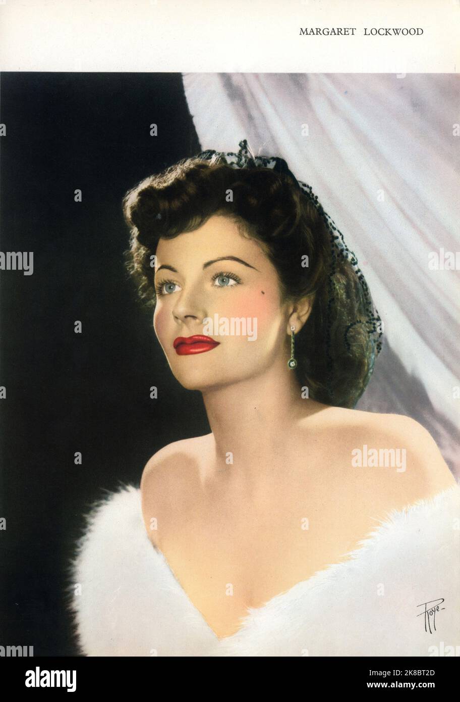 MARGARET LOCKWOOD Portrait by ROYE of the J.Arthur Rank Organisation Contract Actress by ROYE from his promotional book Constellation - A Galaxy of British Stars published in 1947 by Elstree Publications Ltd with photographs coloured by the Lifecolour process of Photo Centre Ltd. Stock Photo