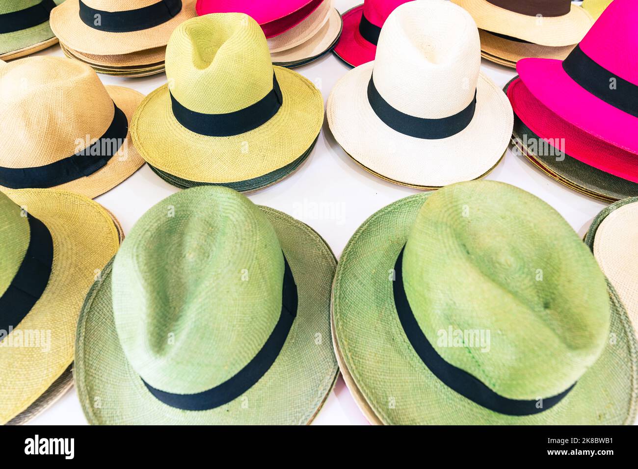 Handmade Panama Hats at the traditional outdoor market. Popular