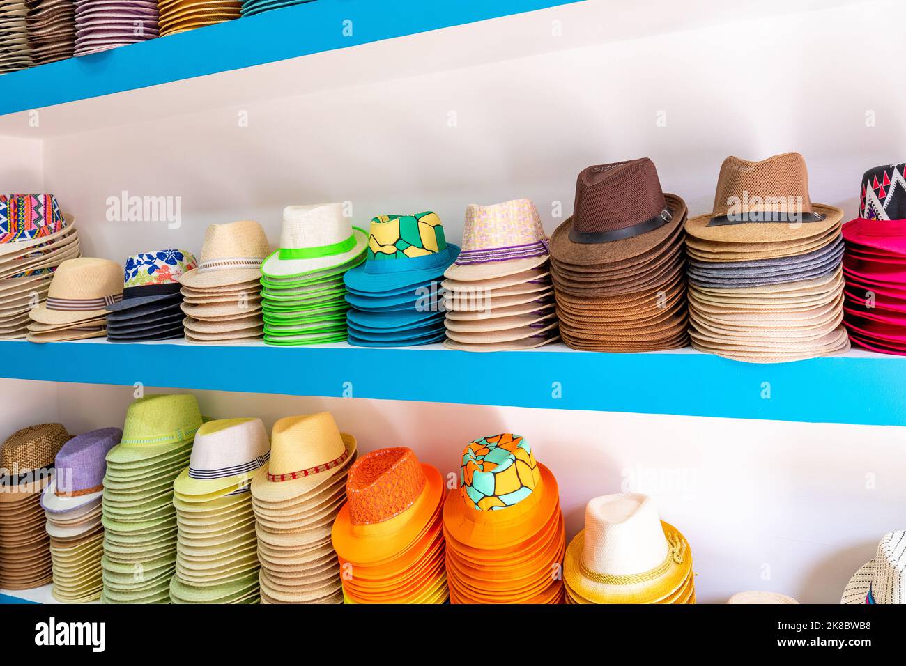 Handmade Panama Hats at the traditional outdoor market. Popular