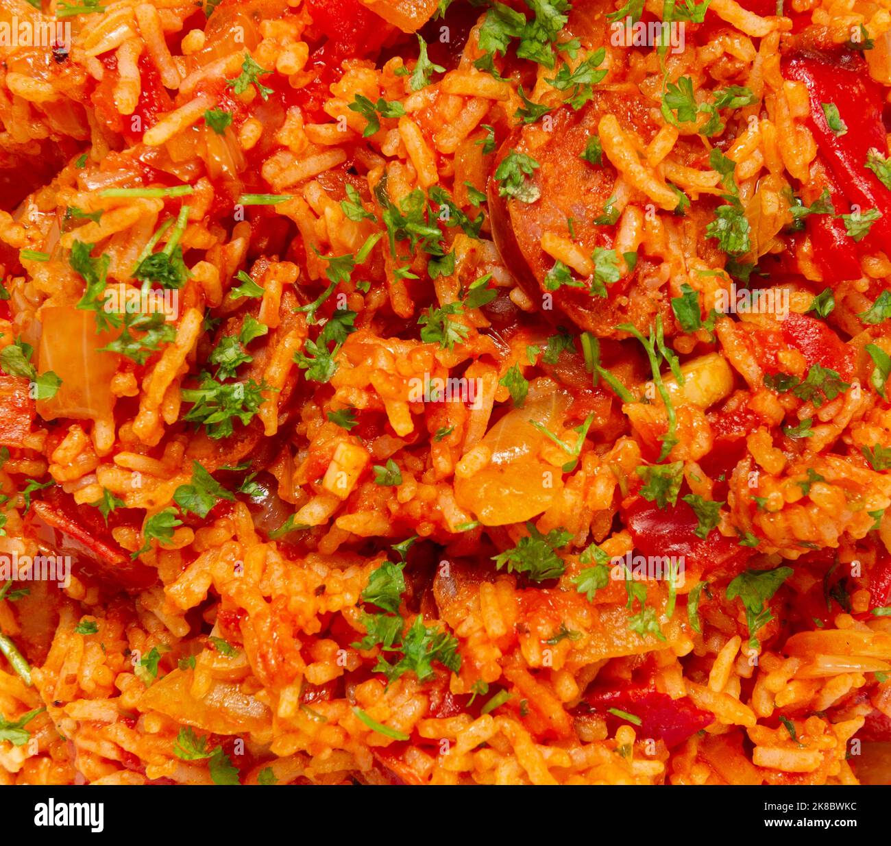 tomato chorizo rice close up Stock Photo Alamy