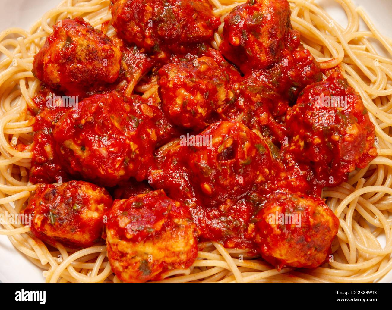Turkey meatballs with garlic and basil tomato sauce and wholewheat