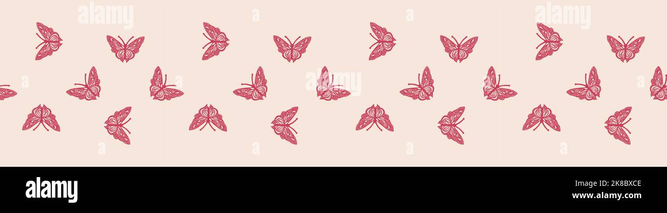 Retro butterfly seamless border. 70s style ecological insect garden ...