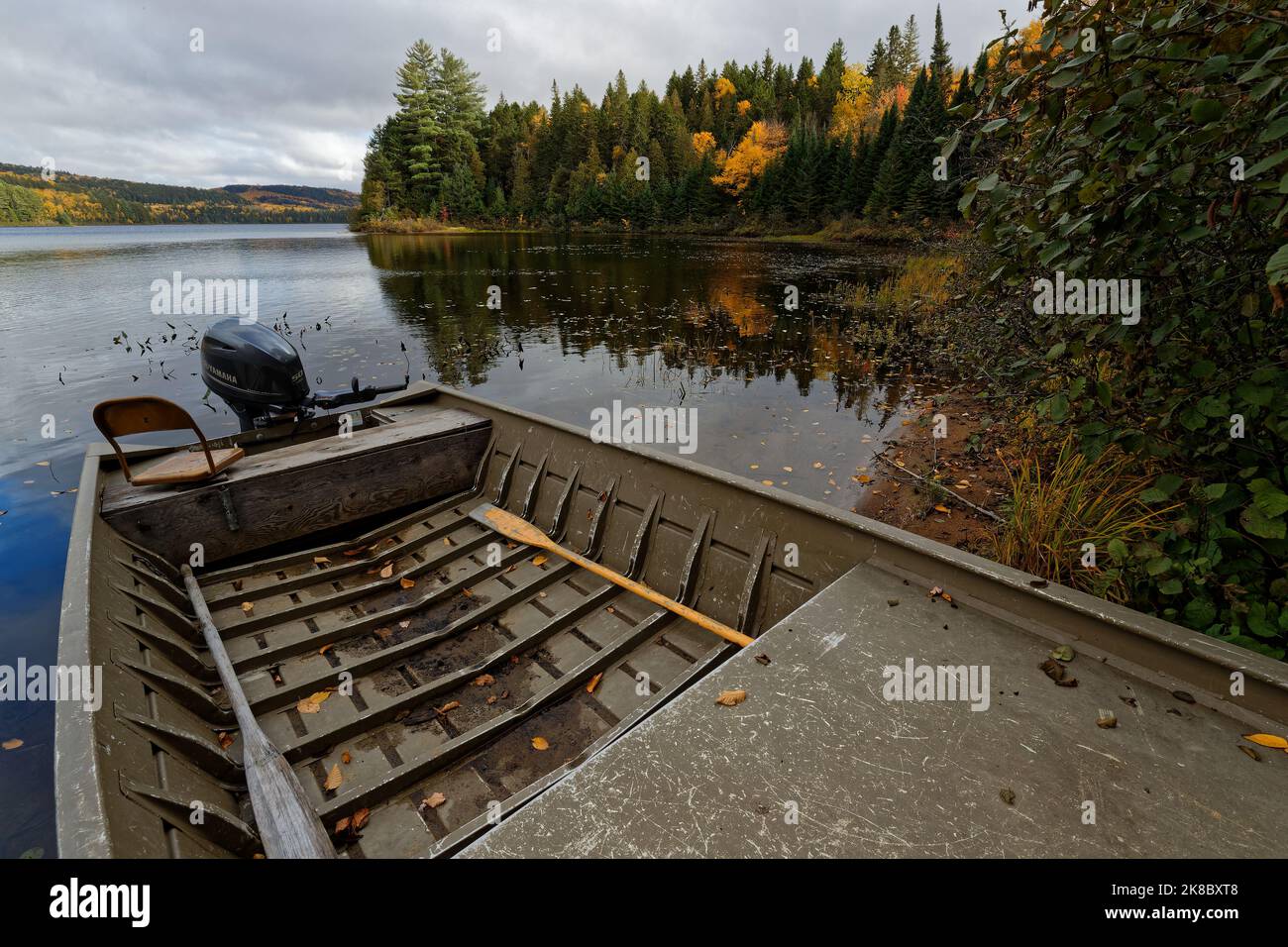 SHAWINIGAN, CANADA, October 4, 2022 : On the shore of Wapizagonke lake in Parc National de La Mauricie. Stock Photo