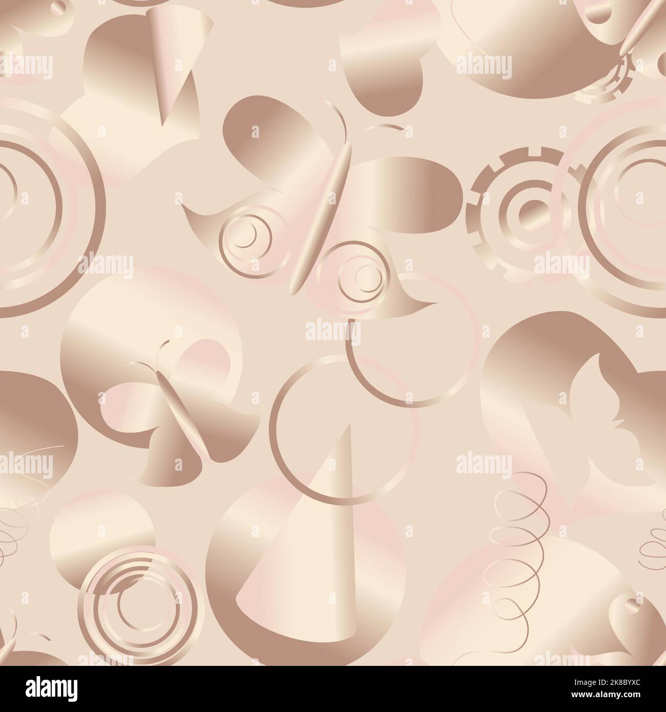 seamless pattern with red hearts, circles and butterflies without background made by gradient Stock Vector