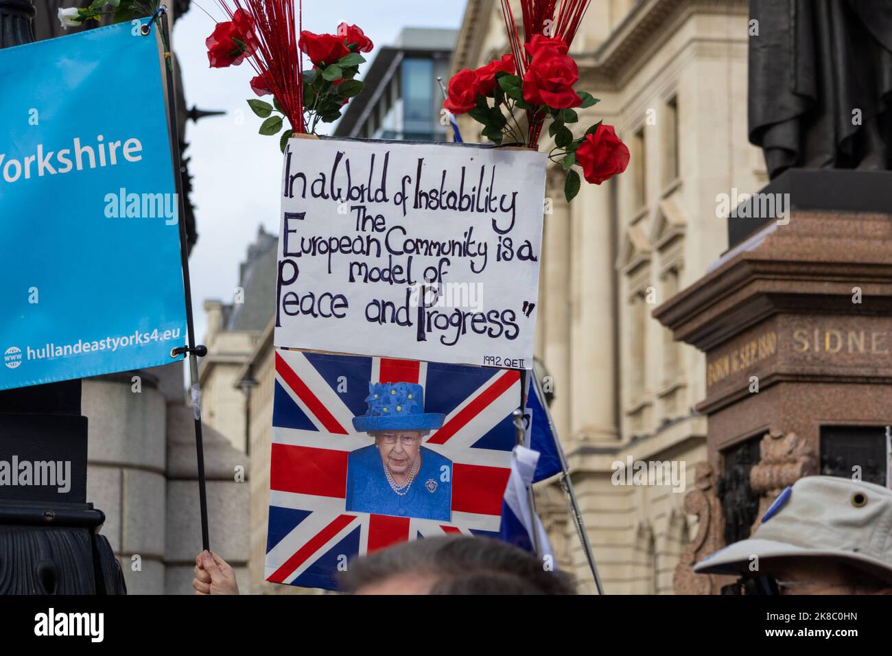 Rejoin the EU march, Queens message on a sign, london, uk Stock Photo