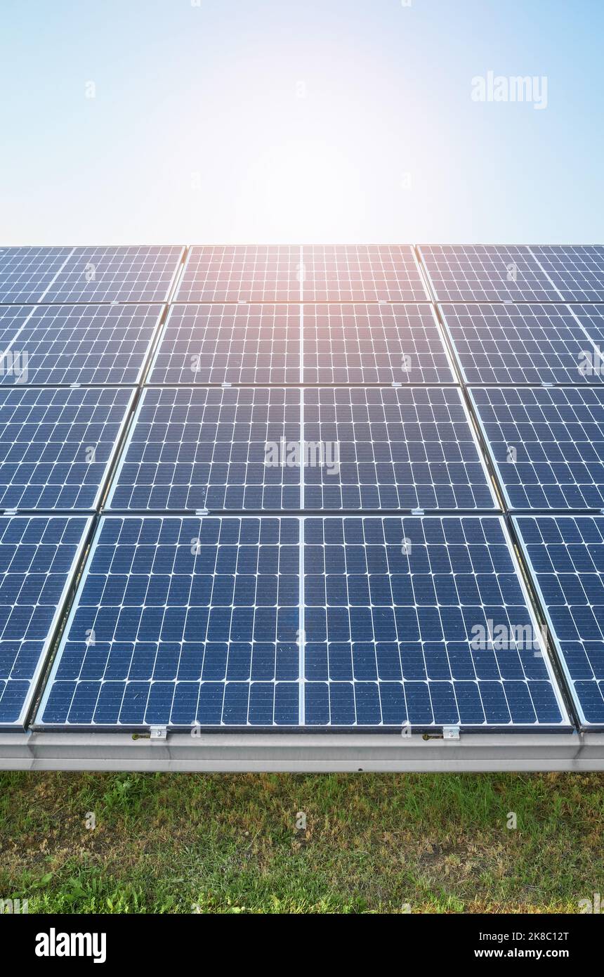 Picture of photovoltaic modules against the sun. Stock Photo