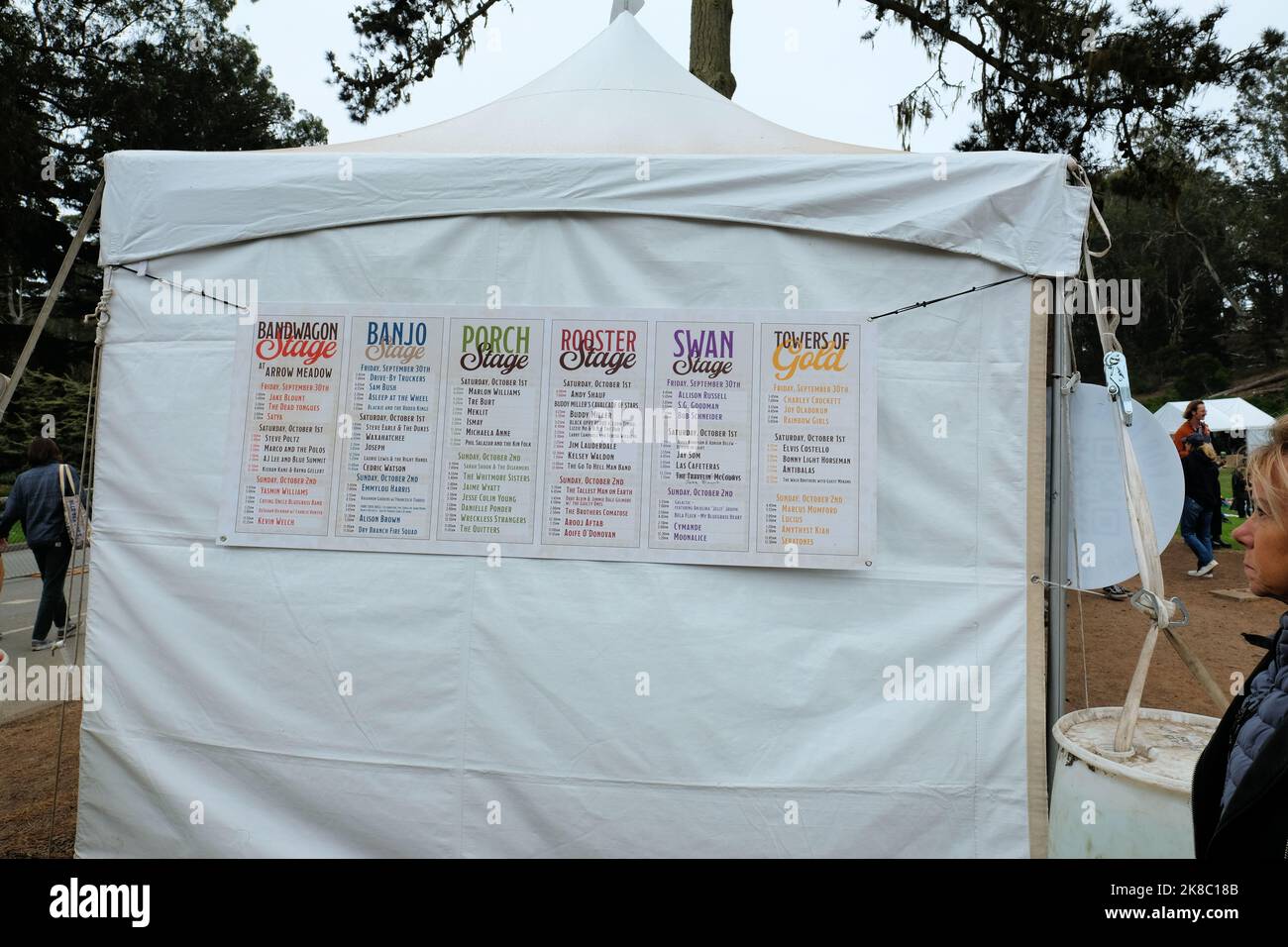 Hardly Strictly Bluegrass music festival concert line-up; Golden Gate Park, San Francisco, California, USA; list of 2022 musical acts and performers. Stock Photo