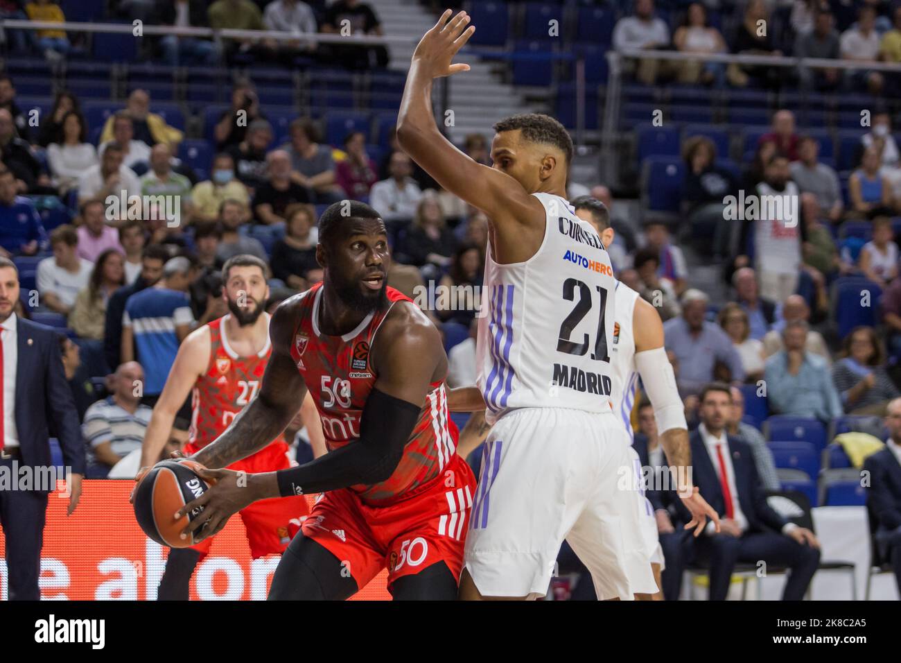 Madrid, Madrid, Spain. 21st Oct, 2022. Benjamin Bentil (L) and Peter Cornelie (R).during Real Madrid victory over Crvena Zvezda mts Belgrade 72 - 56 in Turkish Airlines Euroleague regular season game (round 4) celebrated at WiZink Center in Madrid (Spain). October 21st 2022. (Credit Image: © Juan Carlos GarcÃ-A Mate/Pacific Press via ZUMA Press Wire) Stock Photo