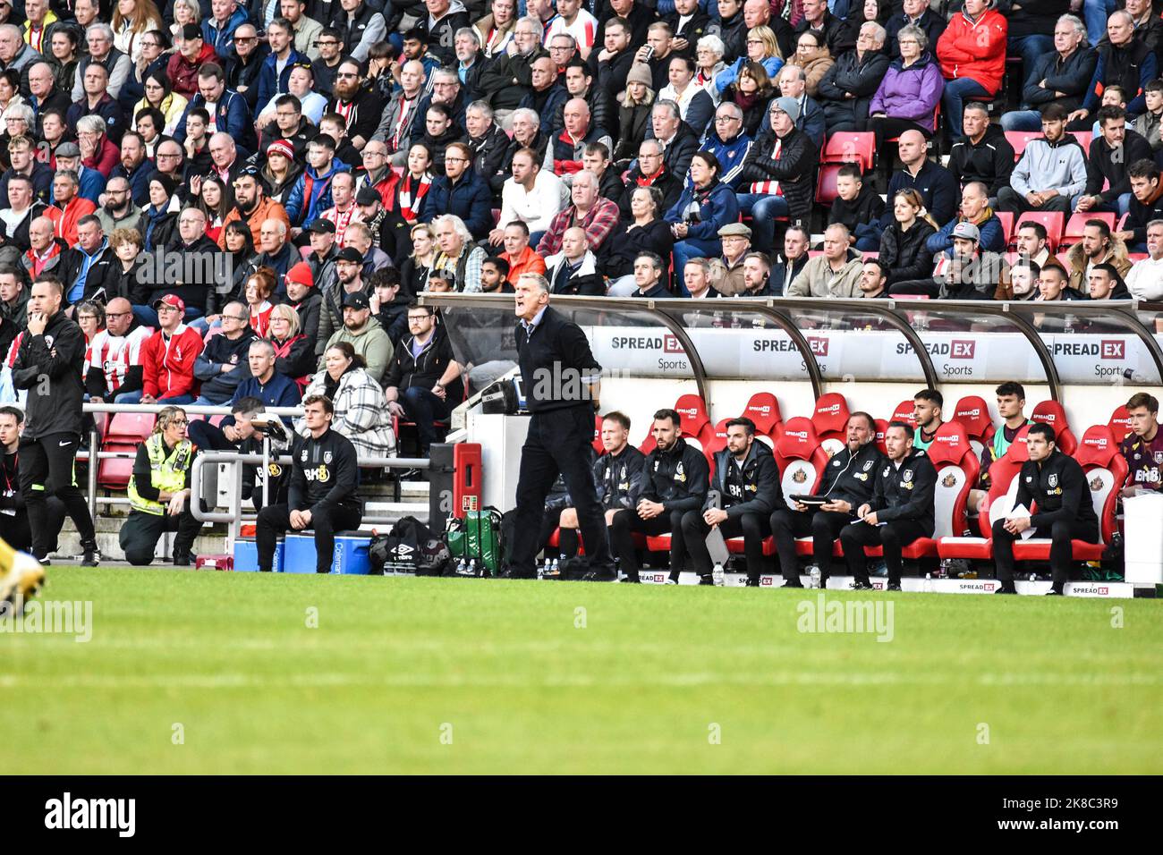 Sunderland AFC manager Tony Mowbray shouts instructions to his team during their game against Burnley. Stock Photo