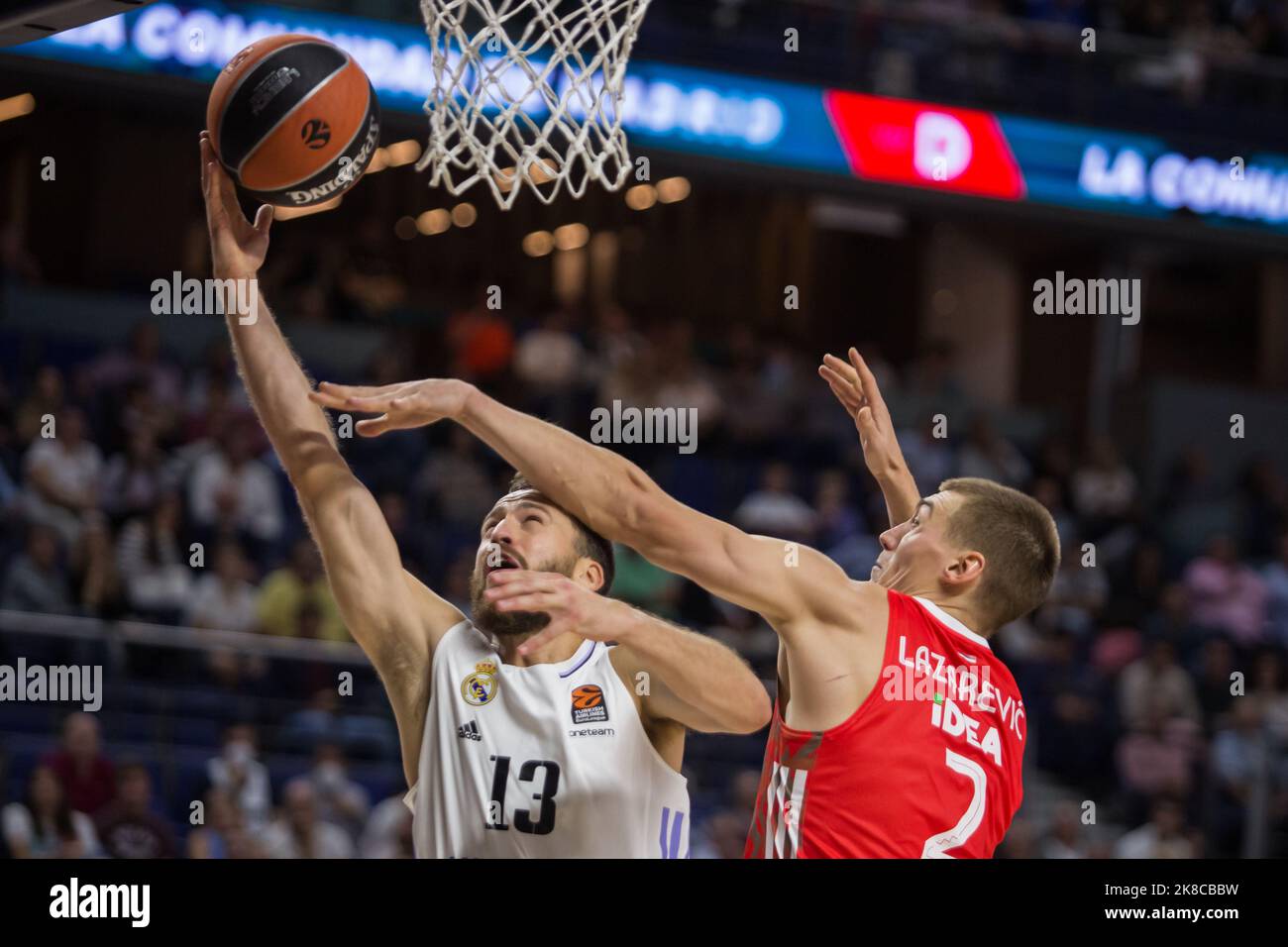 Madrid, Madrid, Spain. 21st Oct, 2022. Sergio RodrÃ-guez (L) and Stefan Lazarevic (R).during Real Madrid victory over Crvena Zvezda mts Belgrade 72 - 56 in Turkish Airlines Euroleague regular season game (round 4) celebrated at WiZink Center in Madrid (Spain). October 21st 2022. (Credit Image: © Juan Carlos GarcÃ-A Mate/Pacific Press via ZUMA Press Wire) Stock Photo