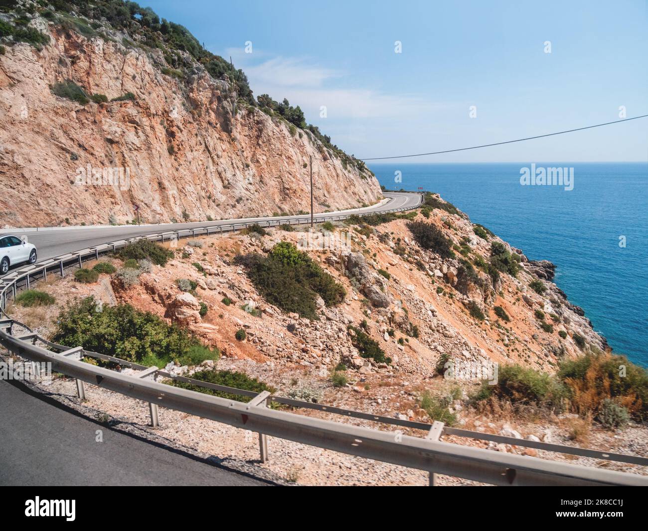 Mountain serpentine road along Mediterranean sea. Demre Finike Yolu (road). Turkey. Stock Photo