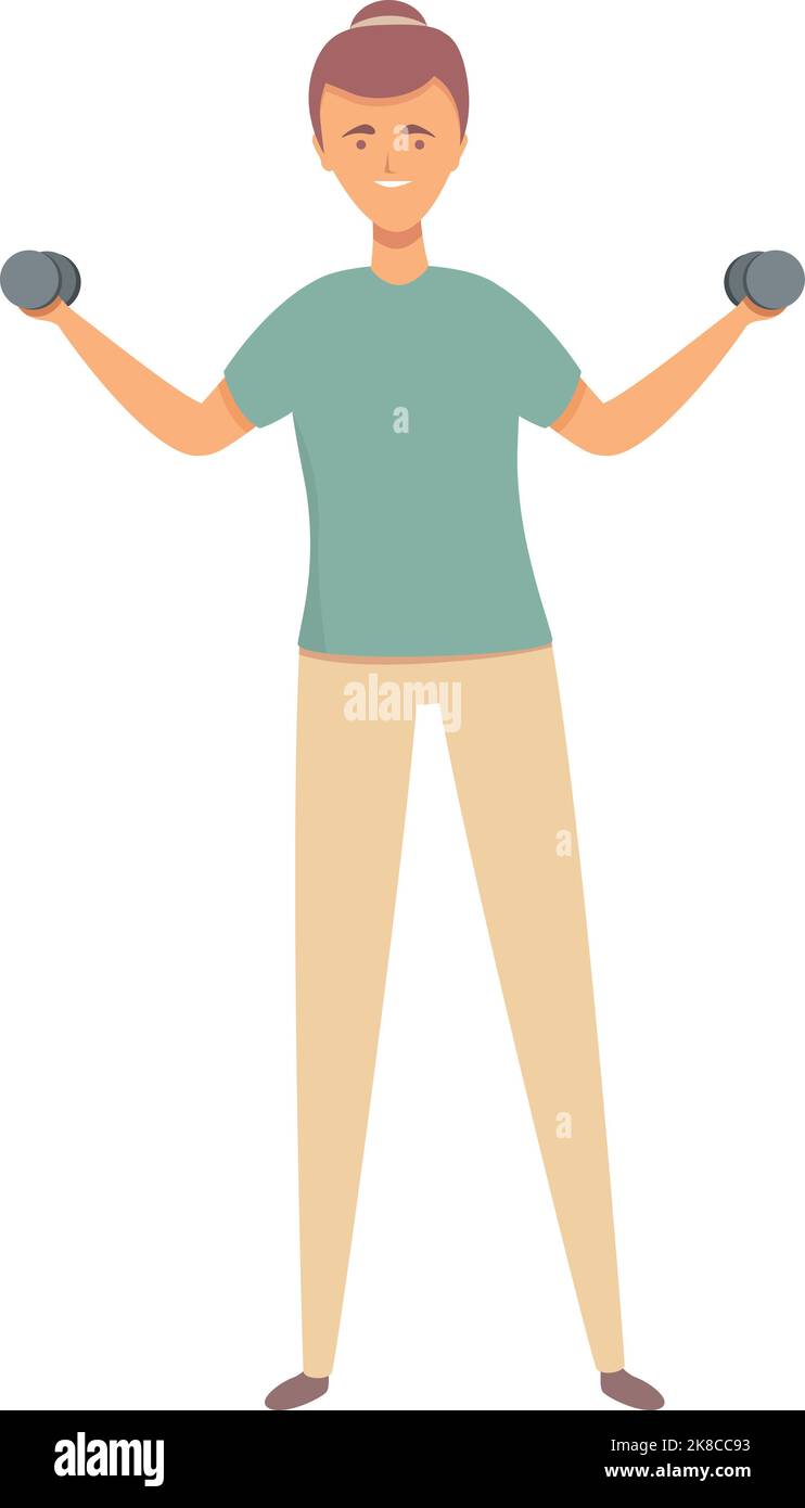 Girl dumbbell training icon cartoon vector. Sport school. Kid education ...