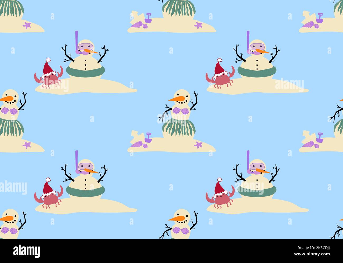 Christmas on the beach seamless snowman sand pattern for new year ...