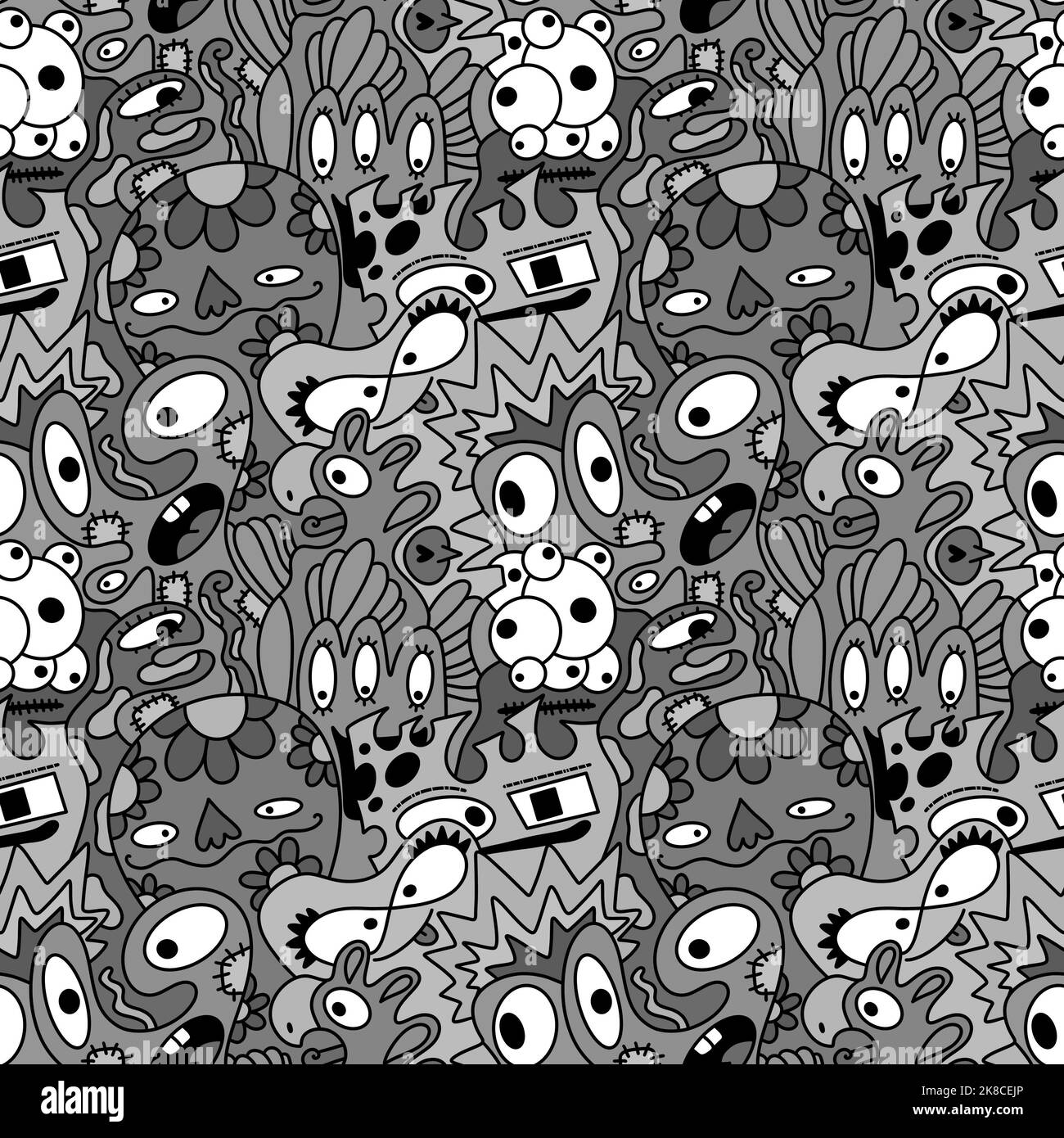 Cartoon seamless monster alien pattern for kids clothes print and wrapping paper and fabrics and linens and packaging and accessories and kindergarten Stock Photo