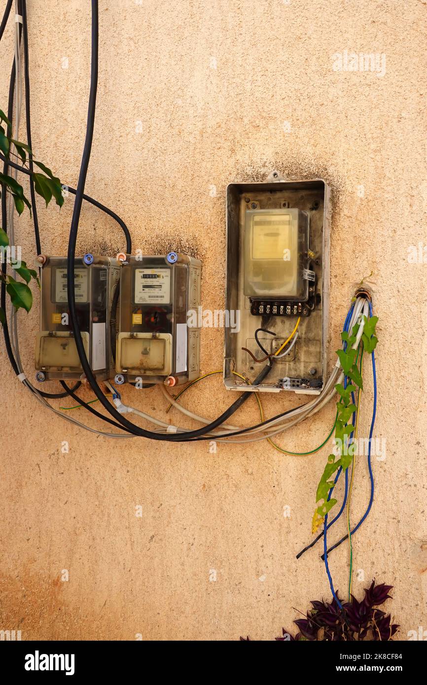 Electric meter box, Saranda, Republic of Albania Stock Photo Alamy