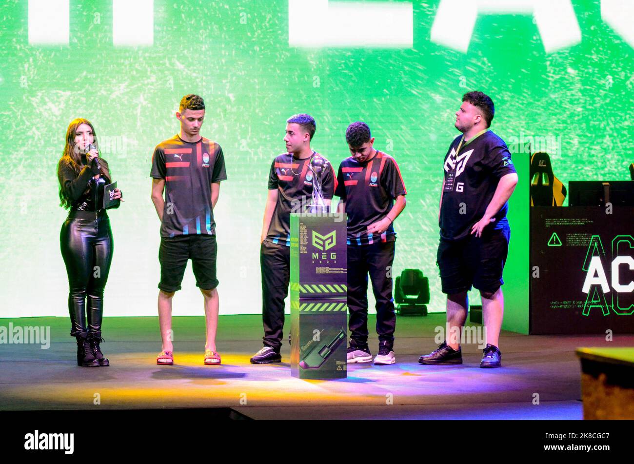 Rio De Janeiro, Brazil. 22nd Oct, 2022. Sports team won the Brawl Stars  championship at MEG 2022, the biggest esports championship in Latin  America, held at Arena Carioca, in Barra da Tijuca