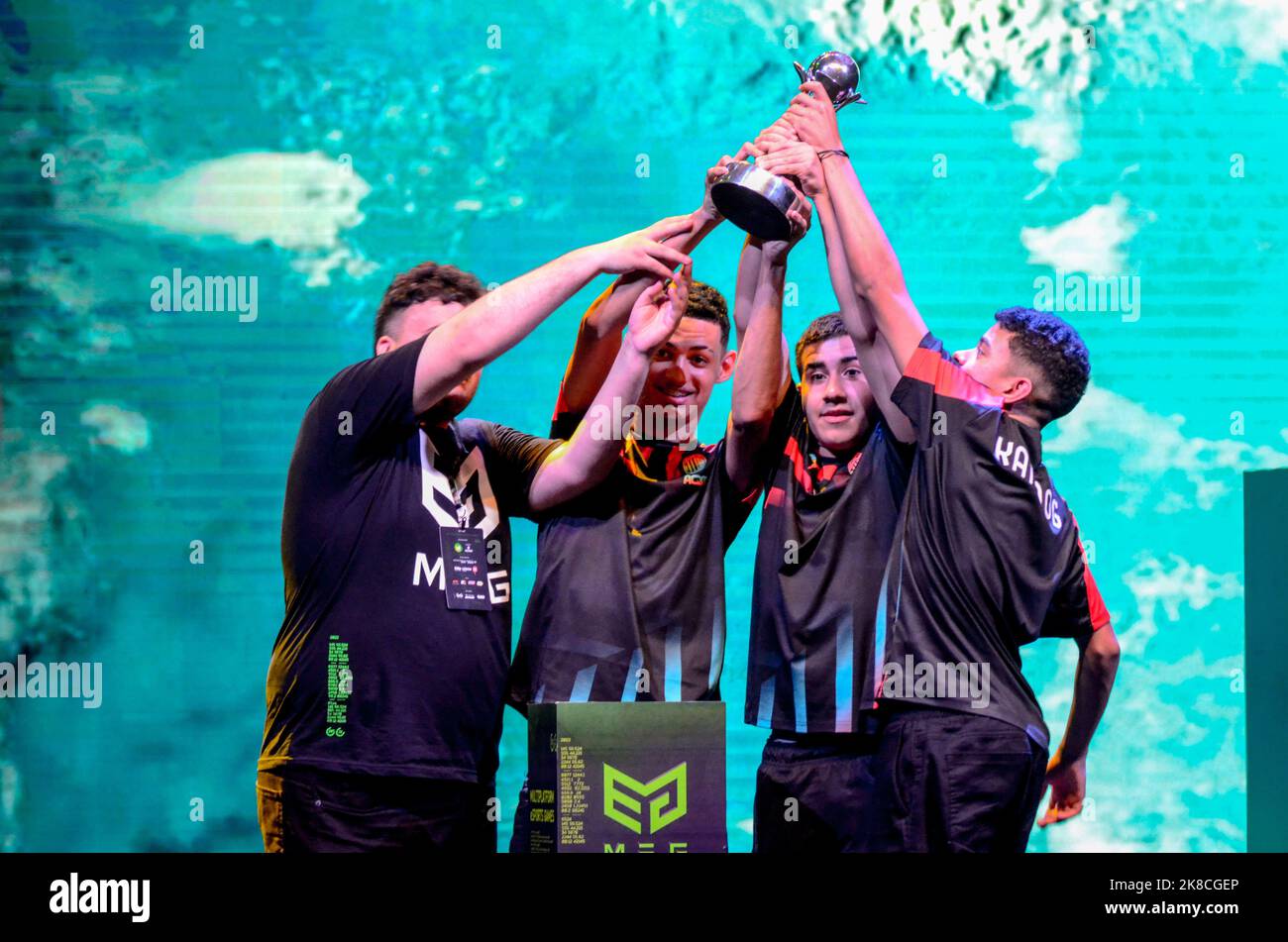 Rio De Janeiro, Brazil. 22nd Oct, 2022. Sports team won the Brawl Stars  championship at MEG 2022, the biggest esports championship in Latin  America, held at Arena Carioca, in Barra da Tijuca