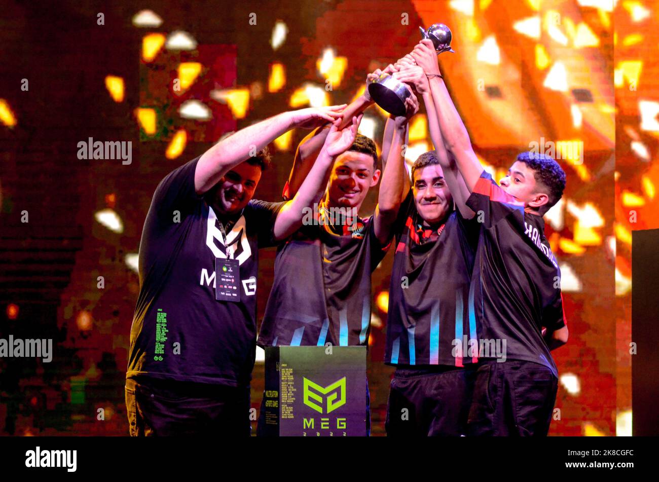 Rio De Janeiro, Brazil. 22nd Oct, 2022. Sports team won the Brawl Stars  championship at MEG 2022, the biggest esports championship in Latin  America, held at Arena Carioca, in Barra da Tijuca