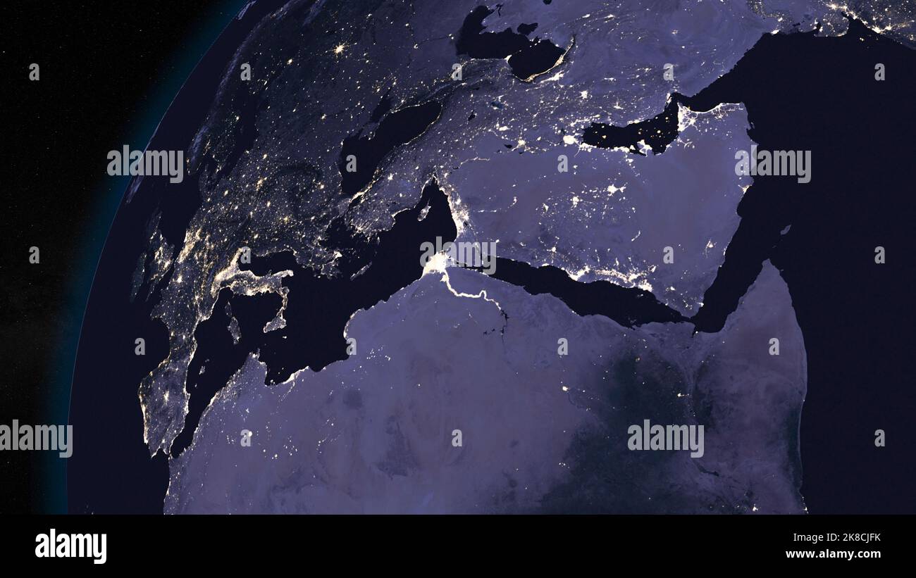 Earth globe by night focused on Europe and Middle East Stock Photo - Alamy